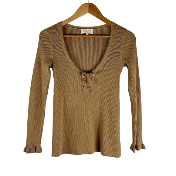Sezane Sweaters - Sezane Soizic Camel Lace Up Ribbed Jumper Small Sweater Knit Wool